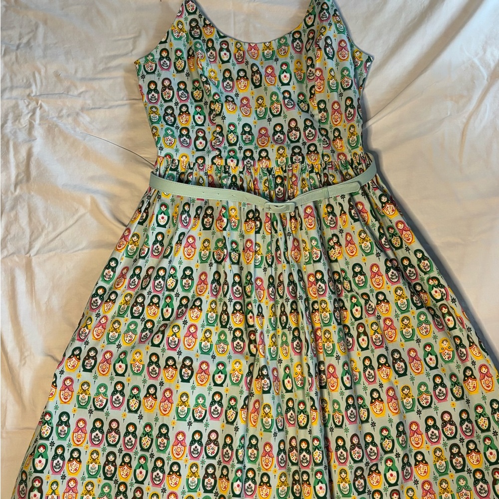 Tatyana Blue and Green Pleated Midi Sundress
